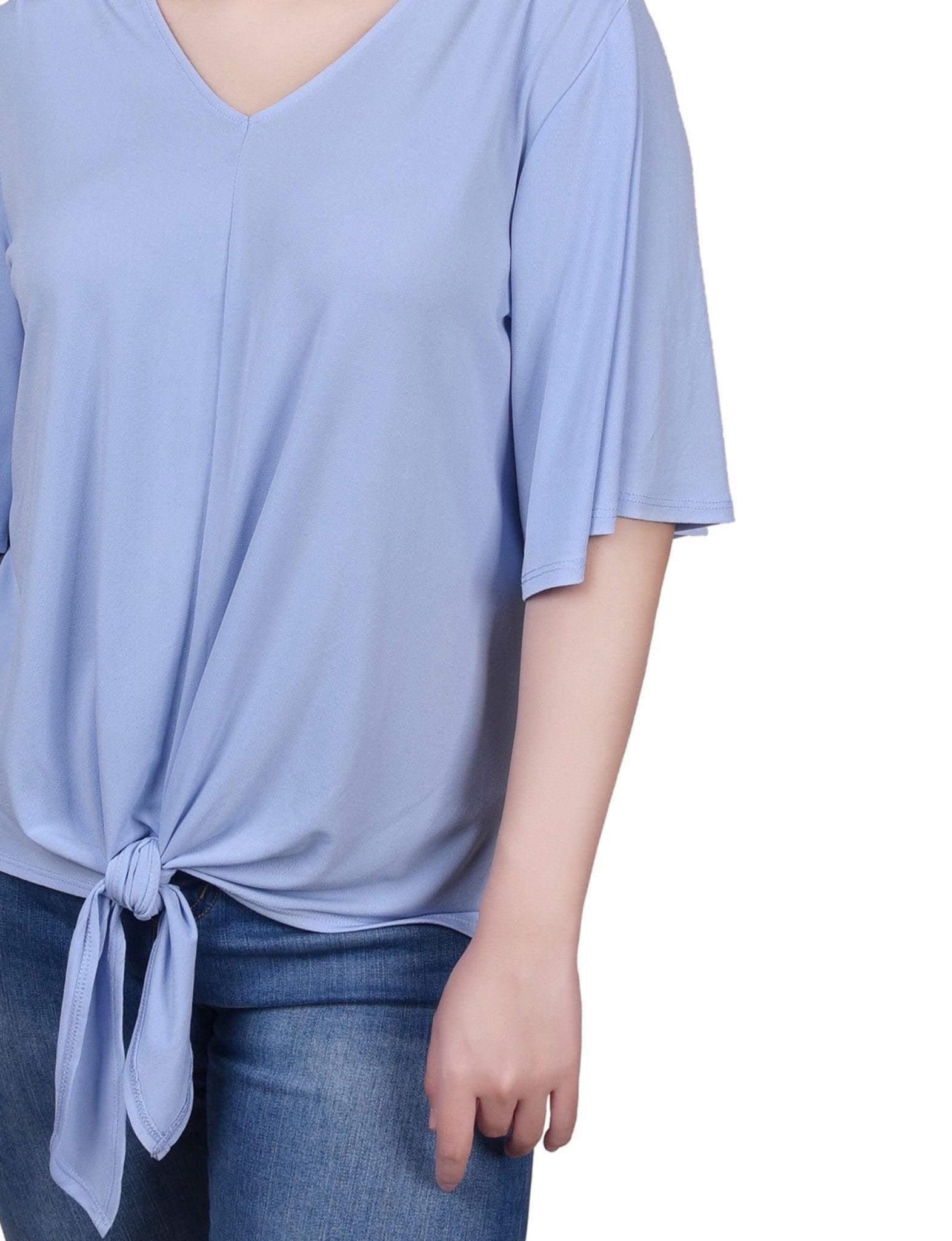 Elbow Sleeve Tie-Front Top - Petite Product Image