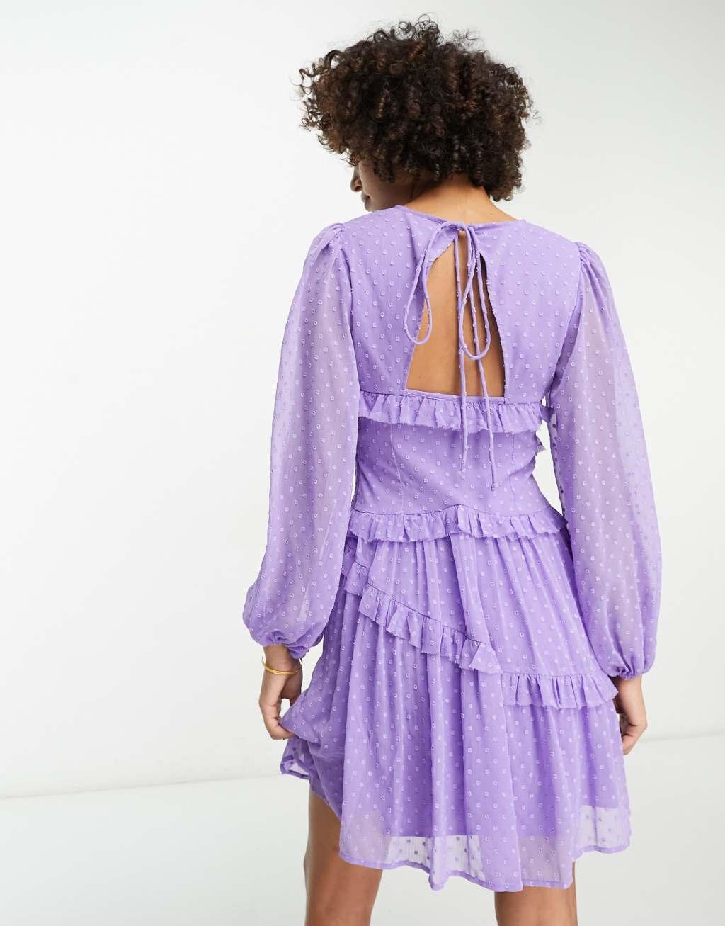 ASOS DESIGN Tall button through pintuck mini textured dress in purple Product Image