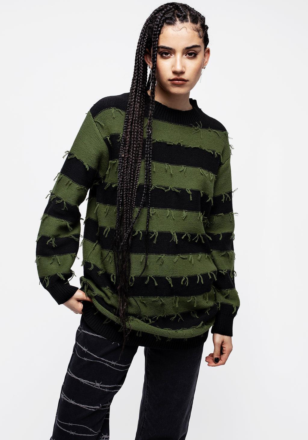 Nancy Stripe Oversized Sweater - Green and Black Product Image