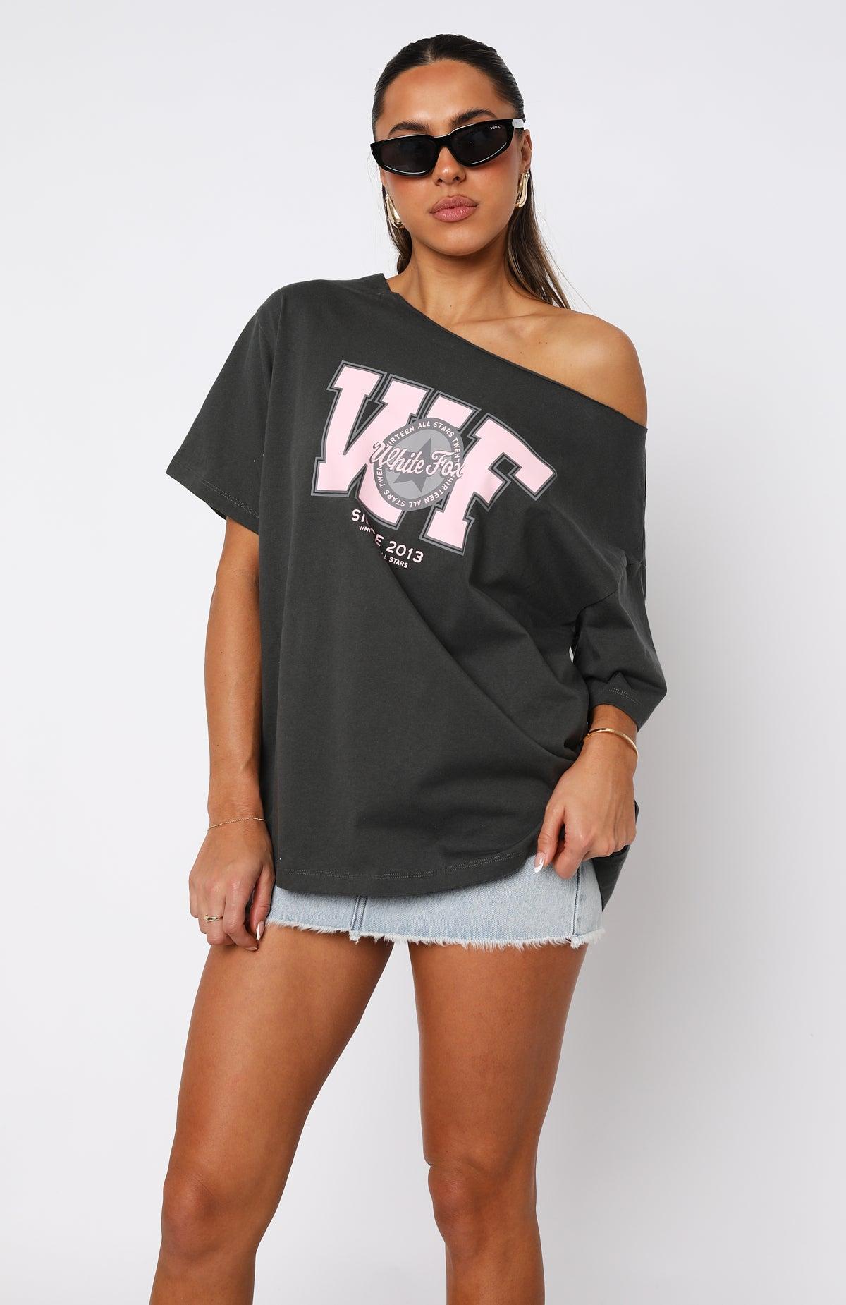 Your Favourite View Off Shoulder Oversized Tee Charcoal Product Image