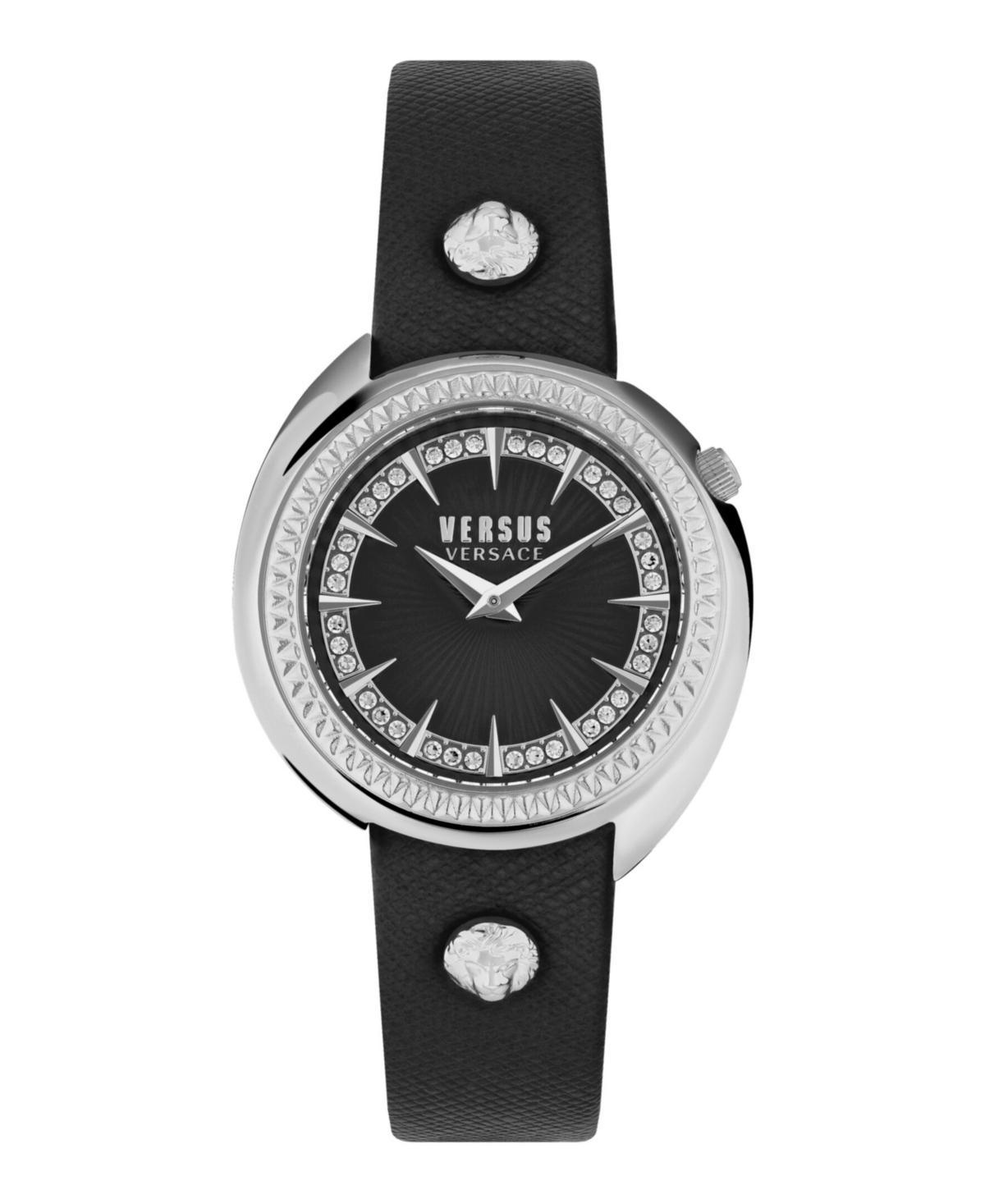 Versus By Versace Womens Tortona Crystal Two Hand Black Leather Strap Watch Product Image