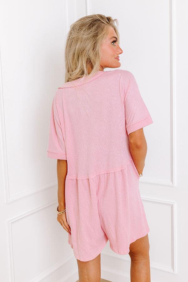 Comfy Chic Button Down Romper in Pink Product Image