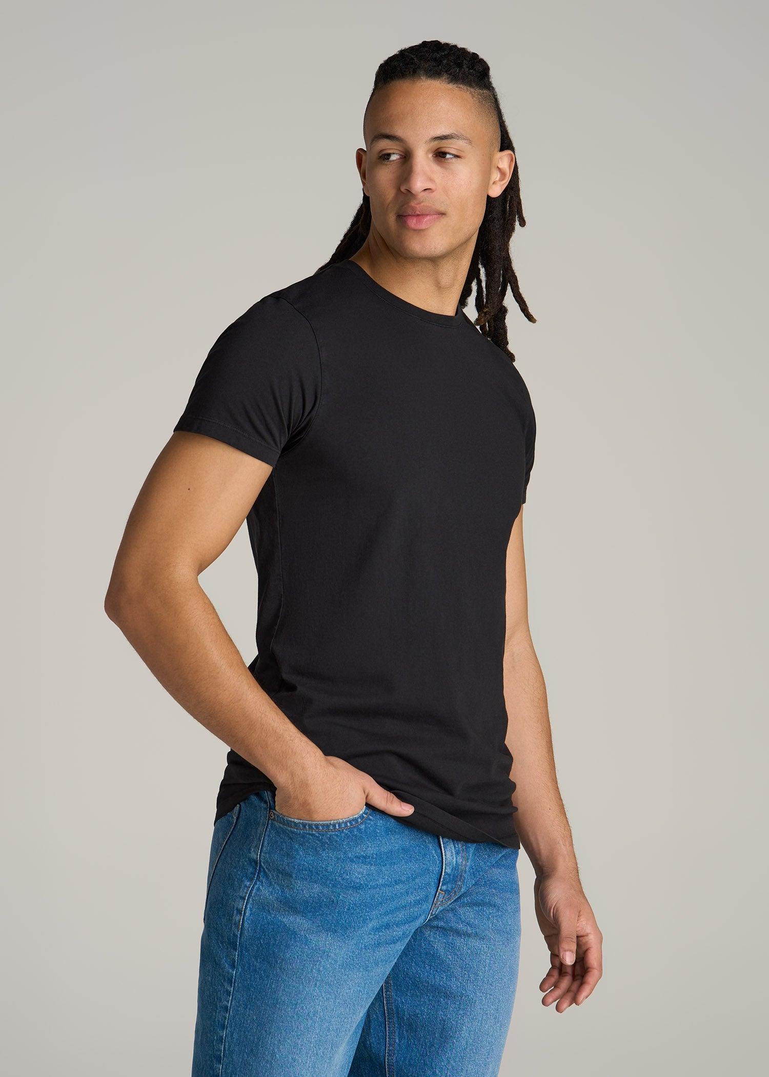 Modern Fit Garment Dyed Cotton T-Shirt for Tall Men in Black Male Product Image
