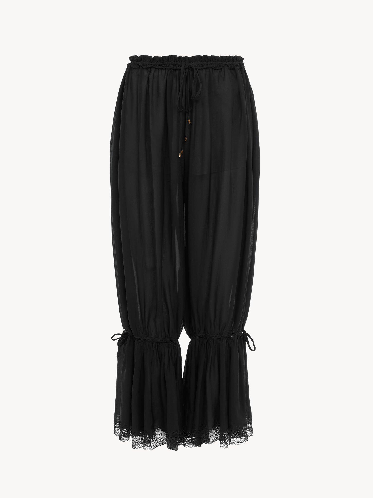 Fluid cropped pants in silk charmeuse & lace Product Image