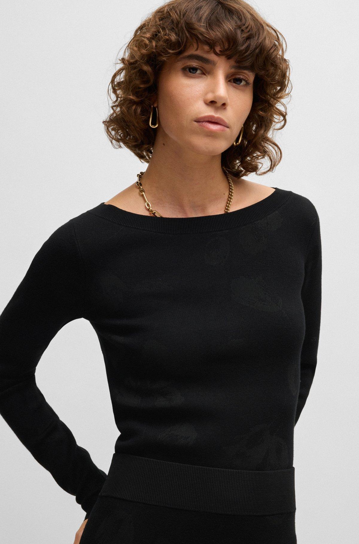 Wide-neck sweater in stretch jacquard Product Image