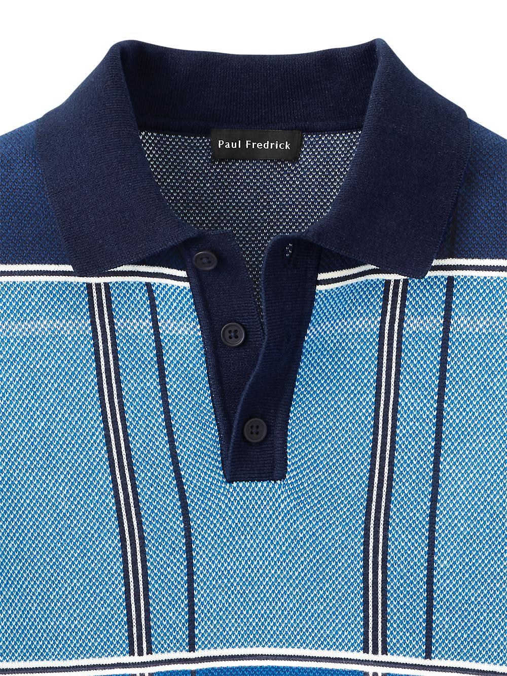 Cotton Three Button Polo - Blue Multi Product Image