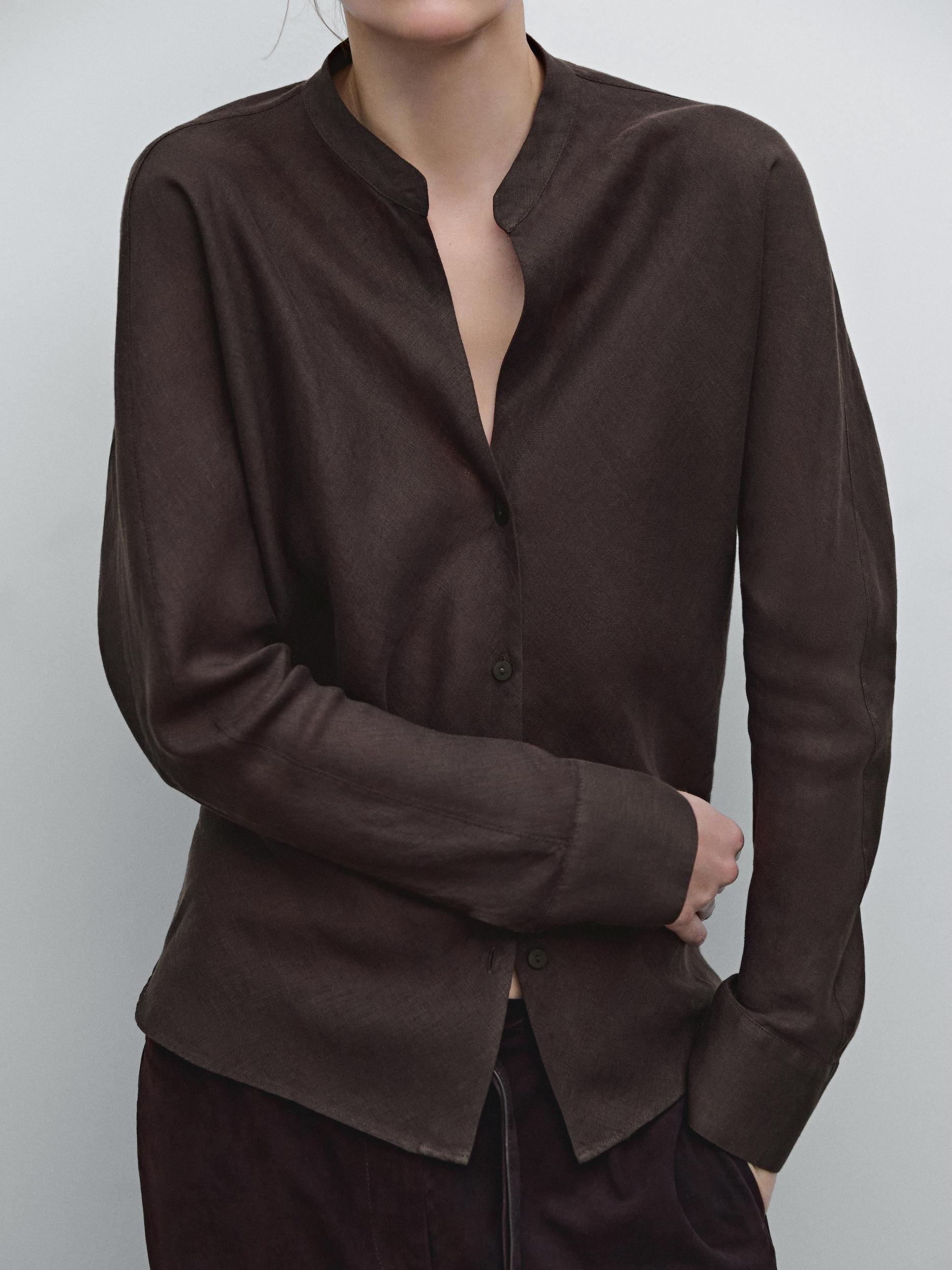 Flowing linen shirt with stand collar Product Image