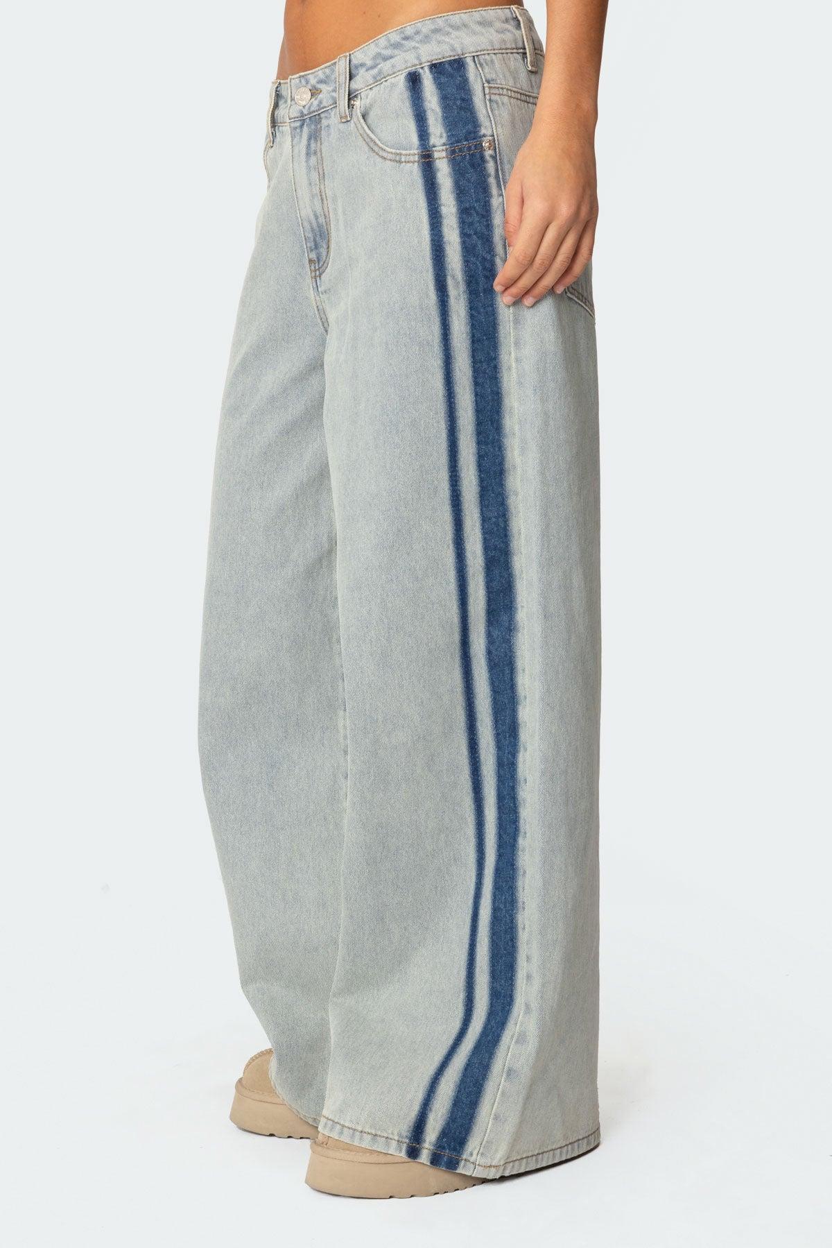 Side Stripe Washed Low Rise Baggy Jeans Product Image