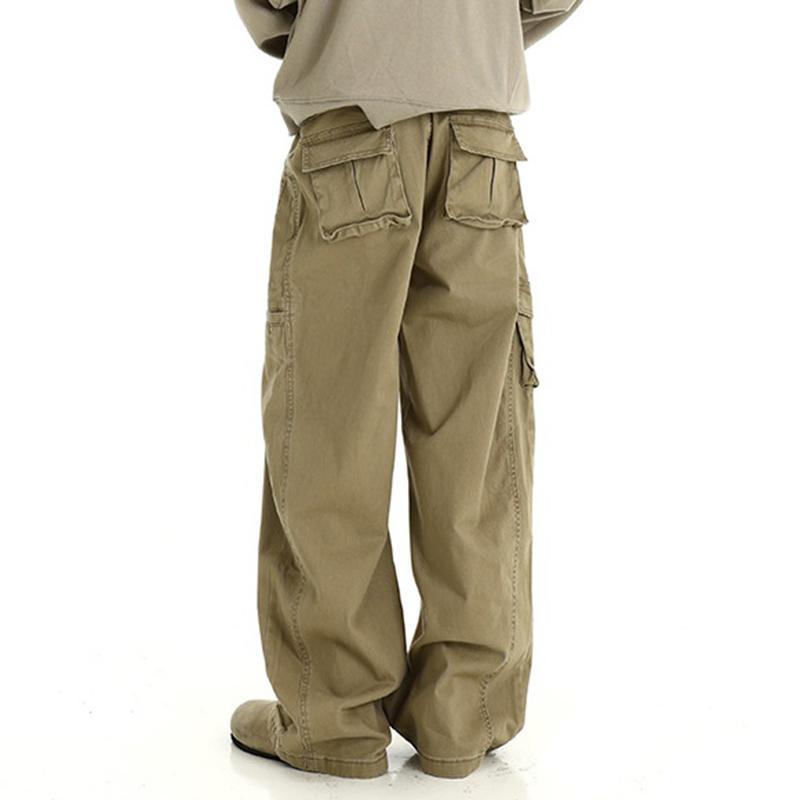 Trendy American Retro Washed Wide-Leg Cargo Logging Pants Product Image