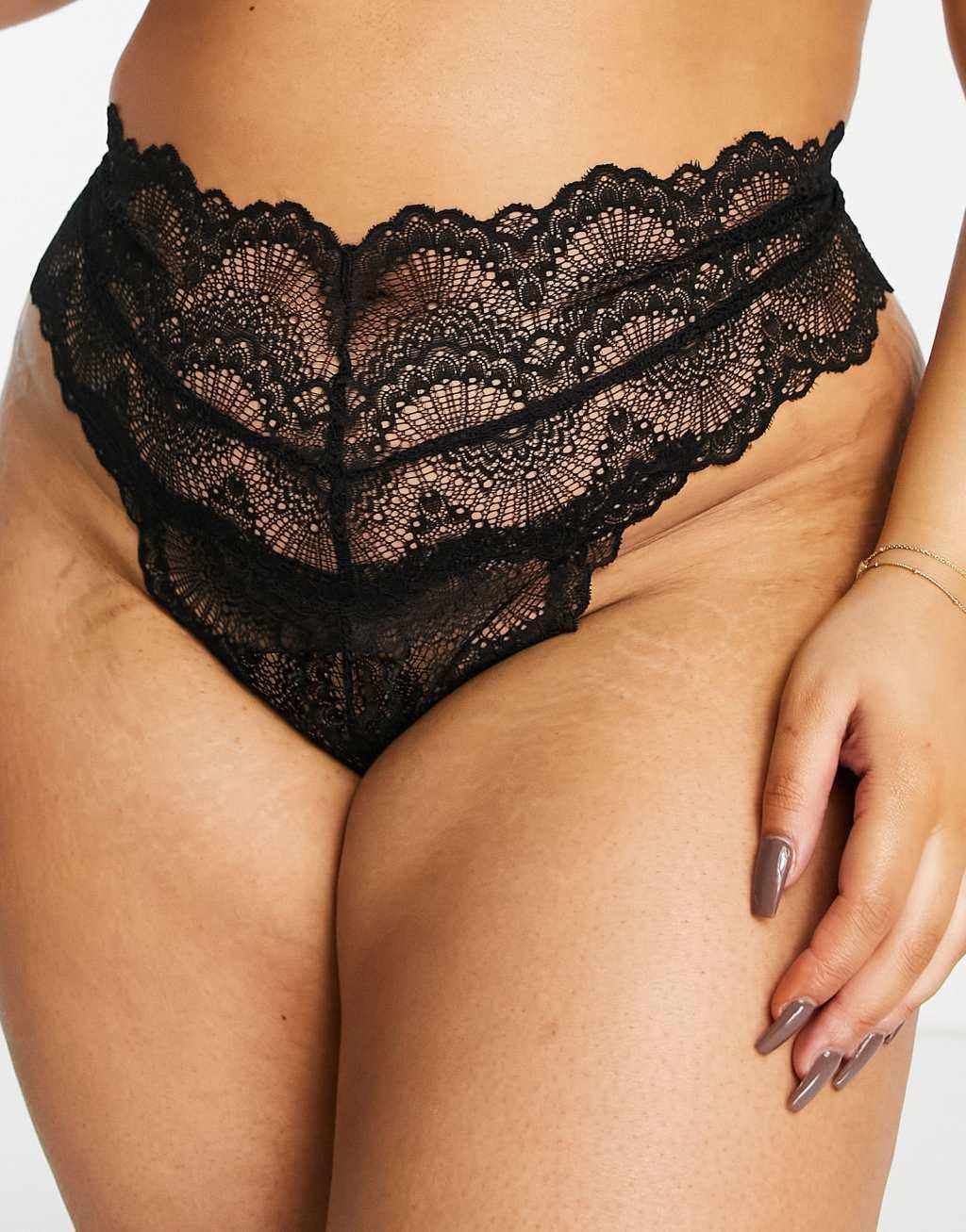 ASOS DESIGN Curve Rosie deep waist band thong in black Product Image