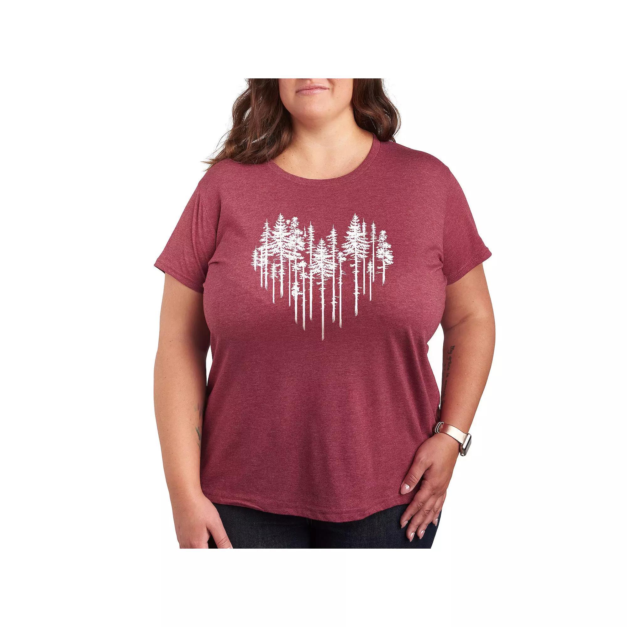 Plus Heart Trees Graphic Tee, Women's, Size: 4XL, Grey Dark Red Product Image