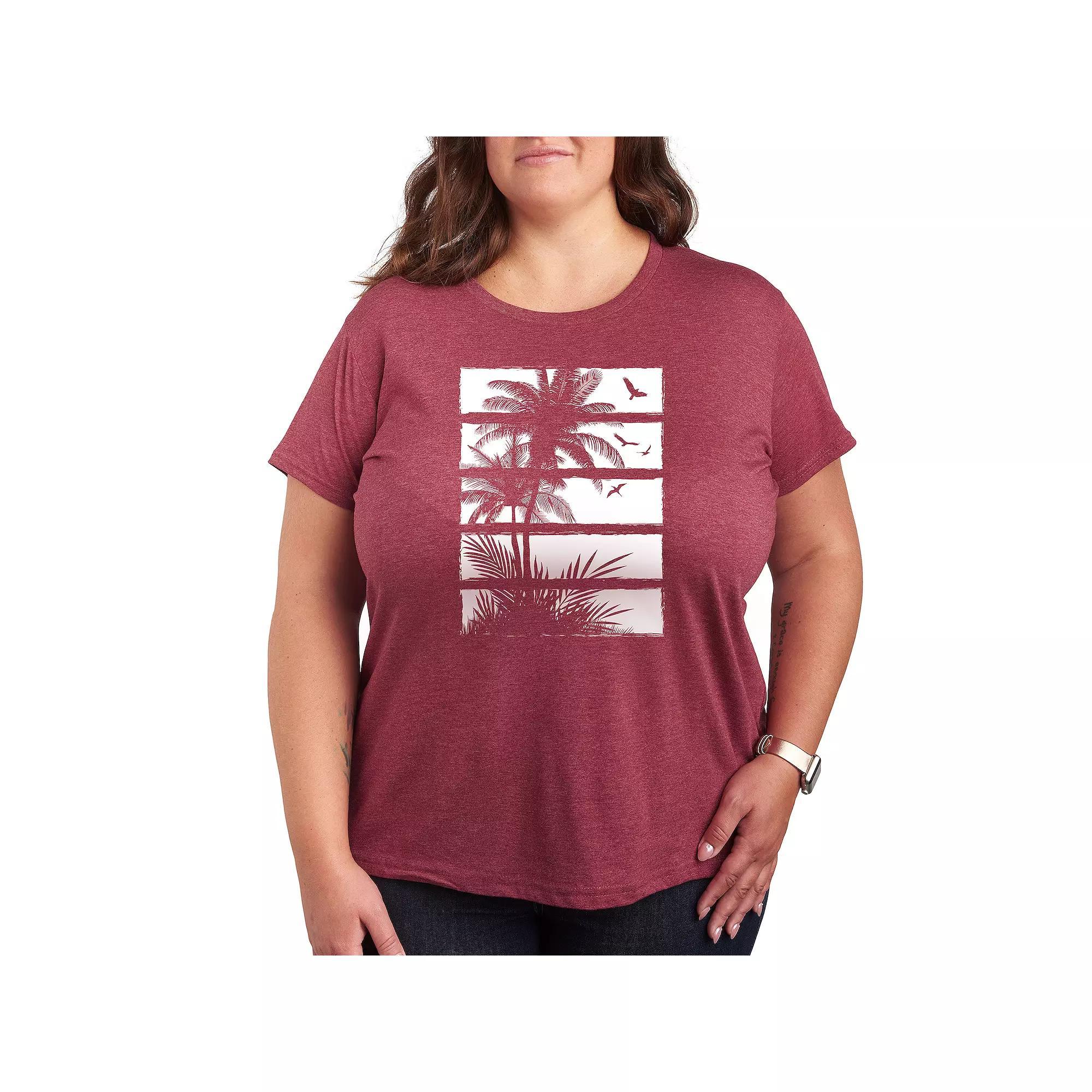 Plus Palm Tree Silhouette Panels Graphic Tee, Women's,  Product Image