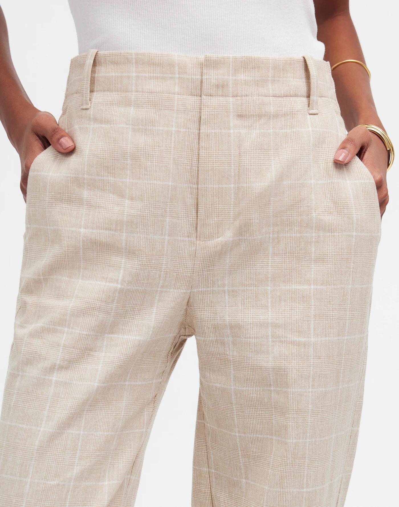 Mid-Rise Straight Pants in Plaid Linen Blend Product Image