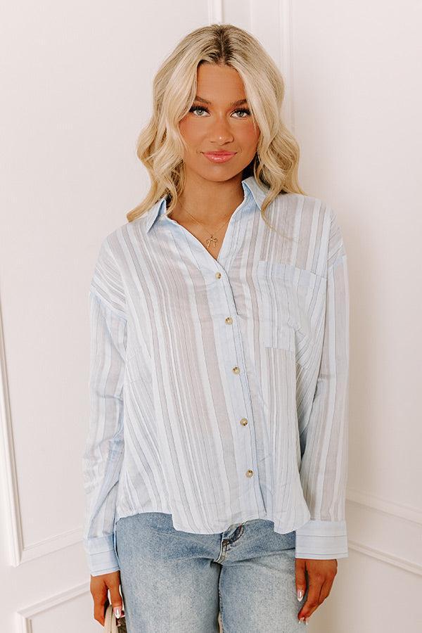 Social Club Chic Stripe Button Up in Sky Blue Product Image