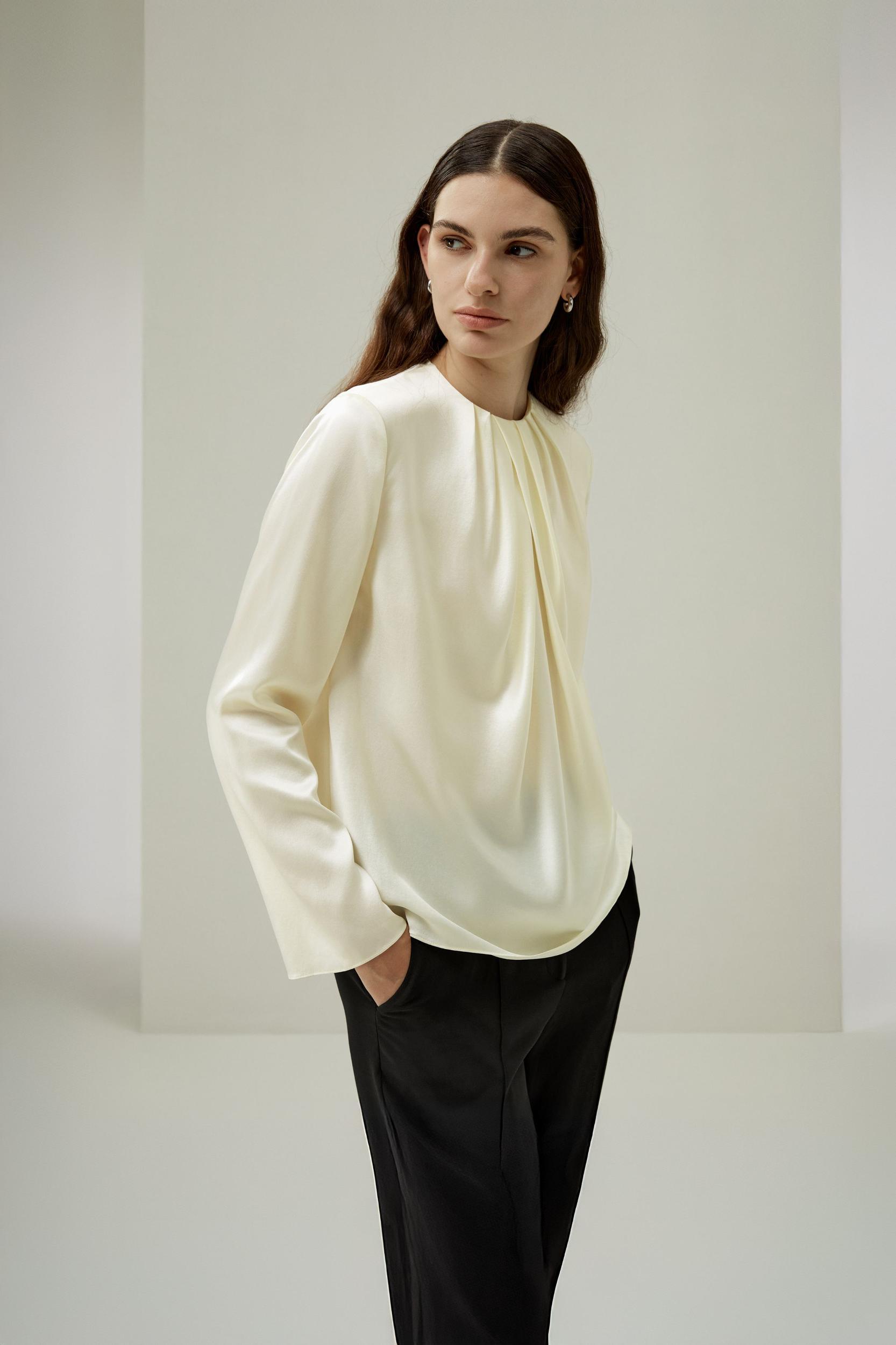 LILYSILK Silk Tops - for Women - Navy Blue 100% Natural Pure Silk - Comfort and Style Long Sleeves Shirts XL Product Image