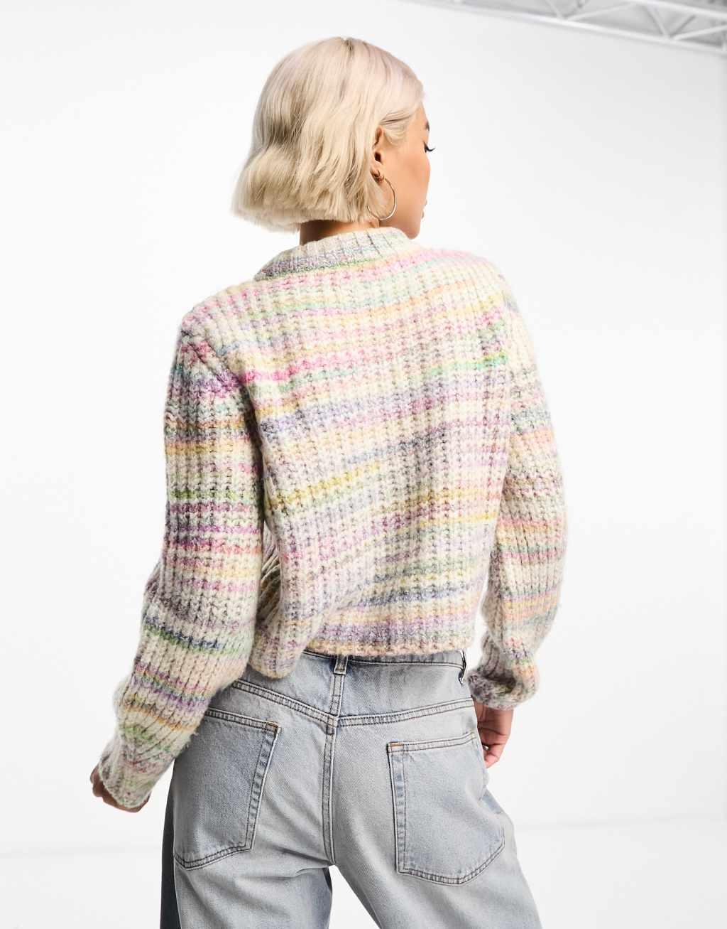 ONLY cropped sweater in multi pastel stripe  Product Image