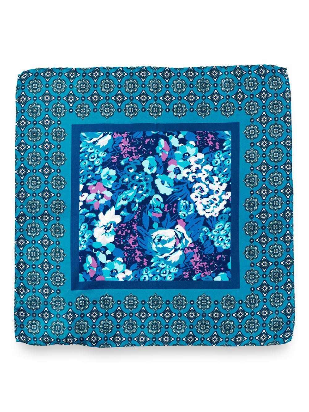 Medallion Silk Pocket Square - Teal/blue Product Image