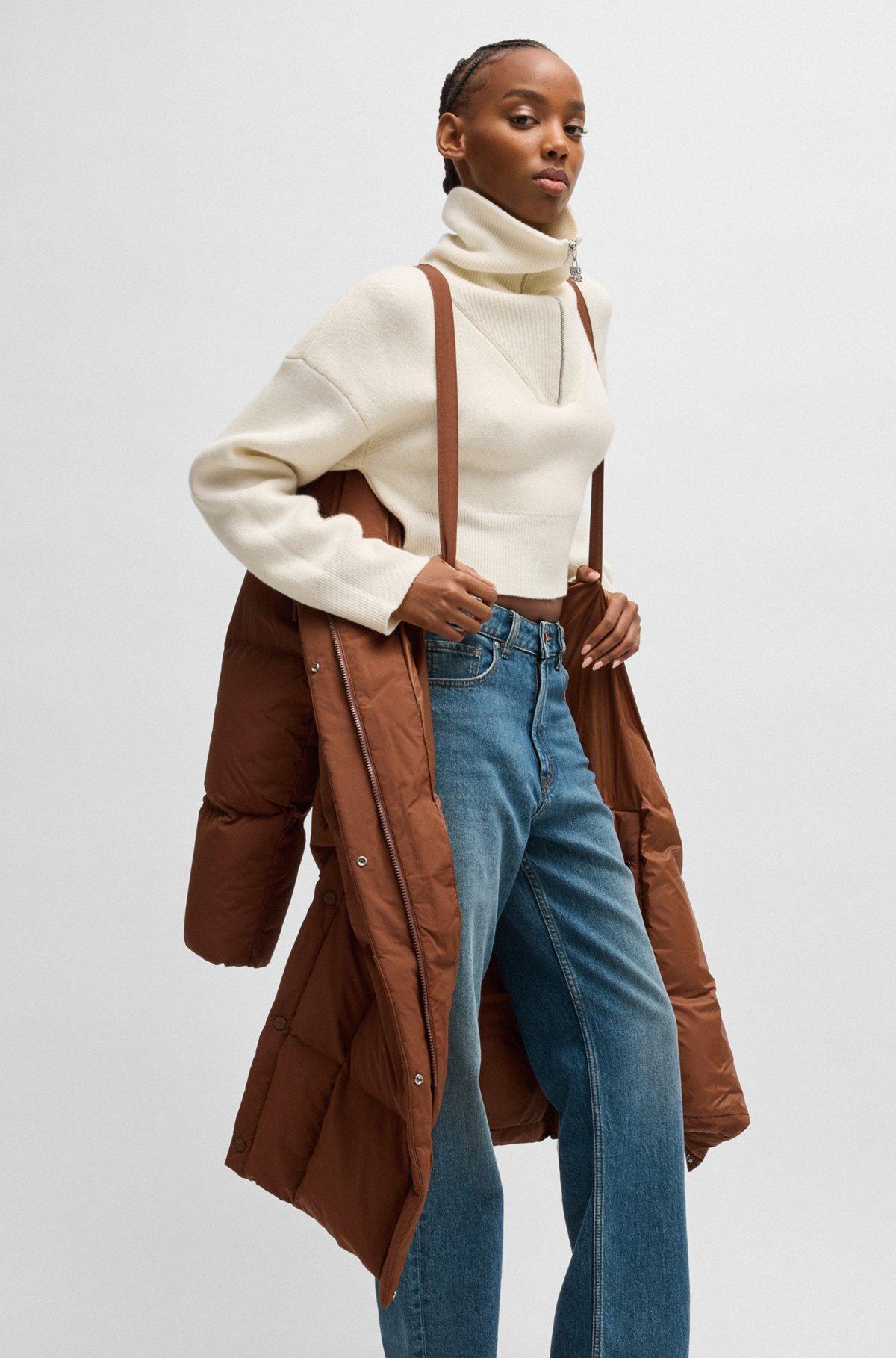 HUGO - Water-repellent down jacket with stacked-logo trim - Brown Product Image