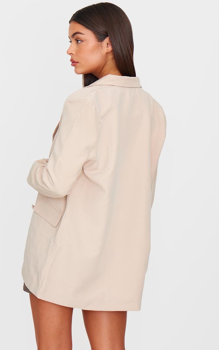 Stone Oversized Double Breasted Covered Button Blazer Product Image