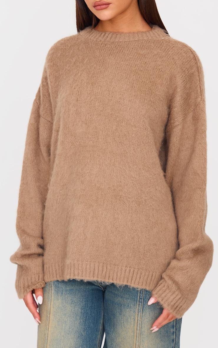 Taupe Fluffy Knit Oversized Sweater Product Image