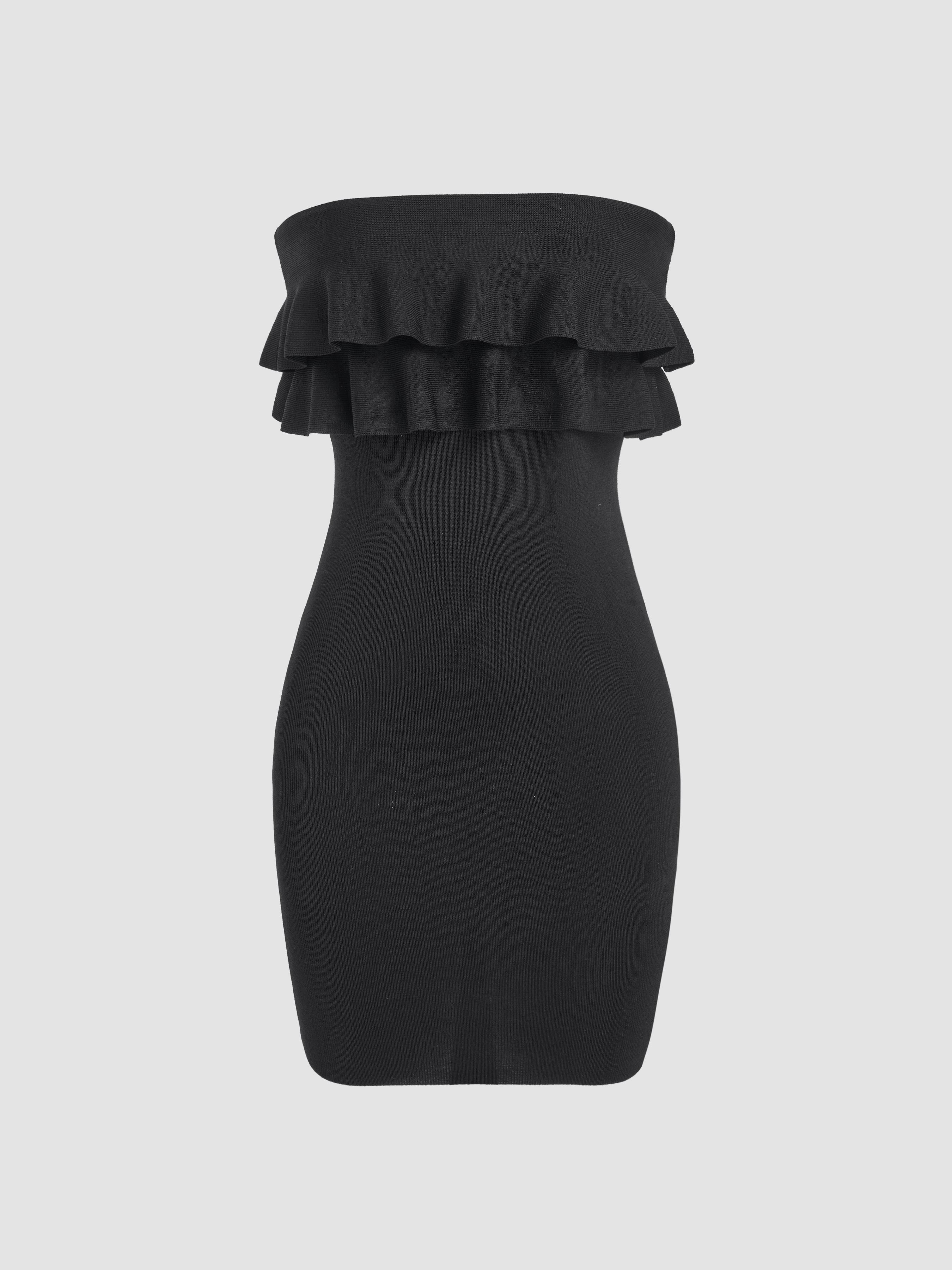 Ruffle Hem Knitted Tube Mini Dress Product Image