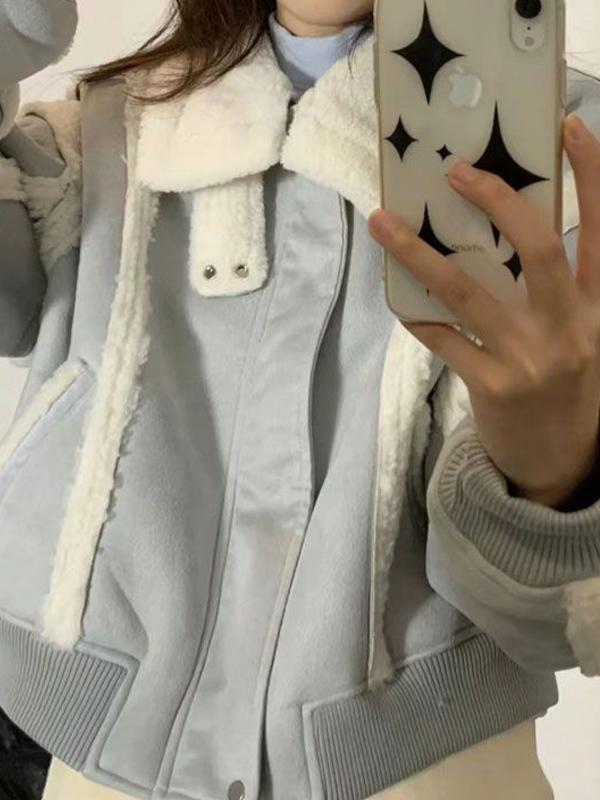 Suede Lambswool Splice Short Jacket Product Image