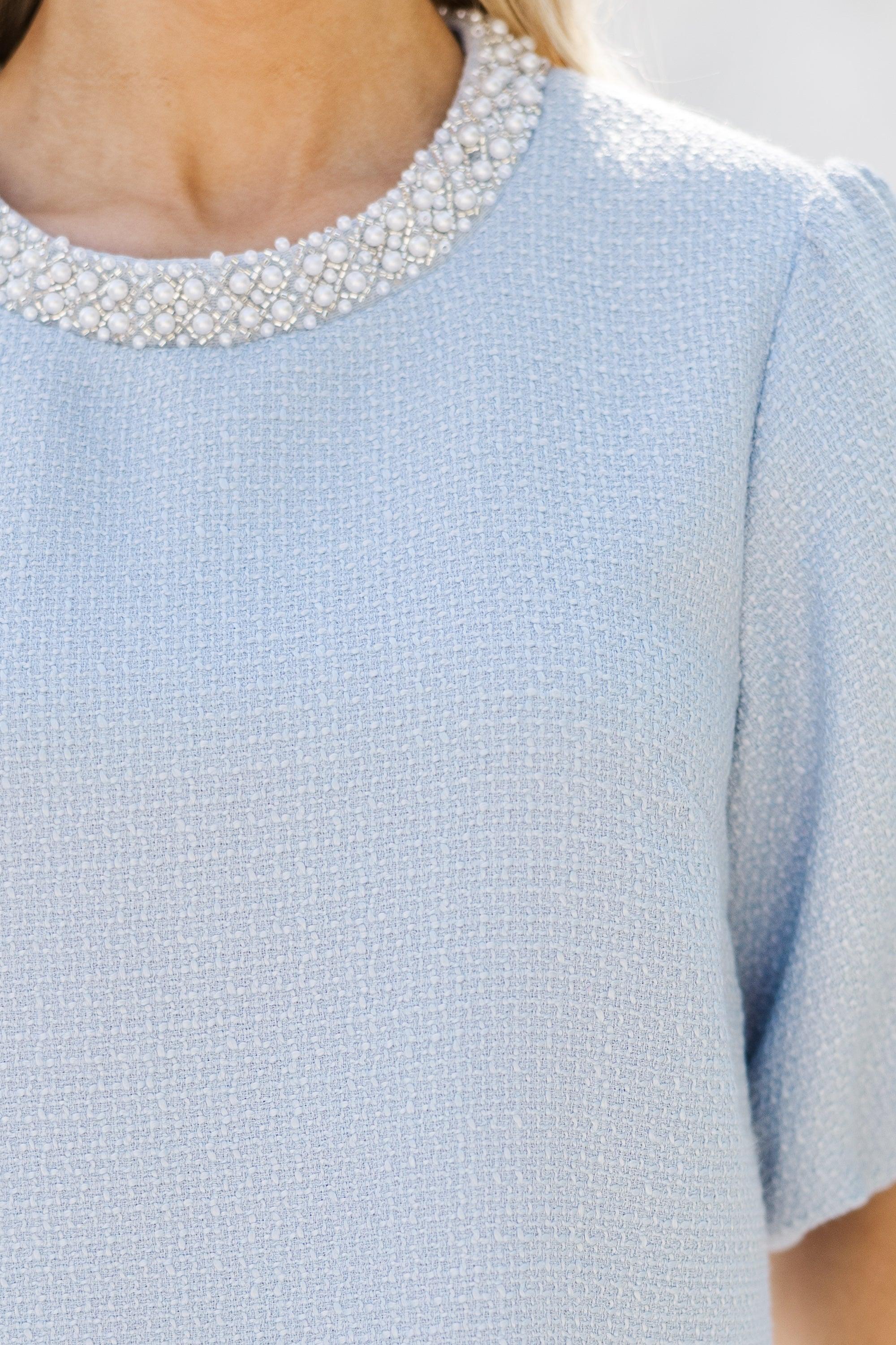 Calling On You Light Blue Tweed Blouse Female Product Image