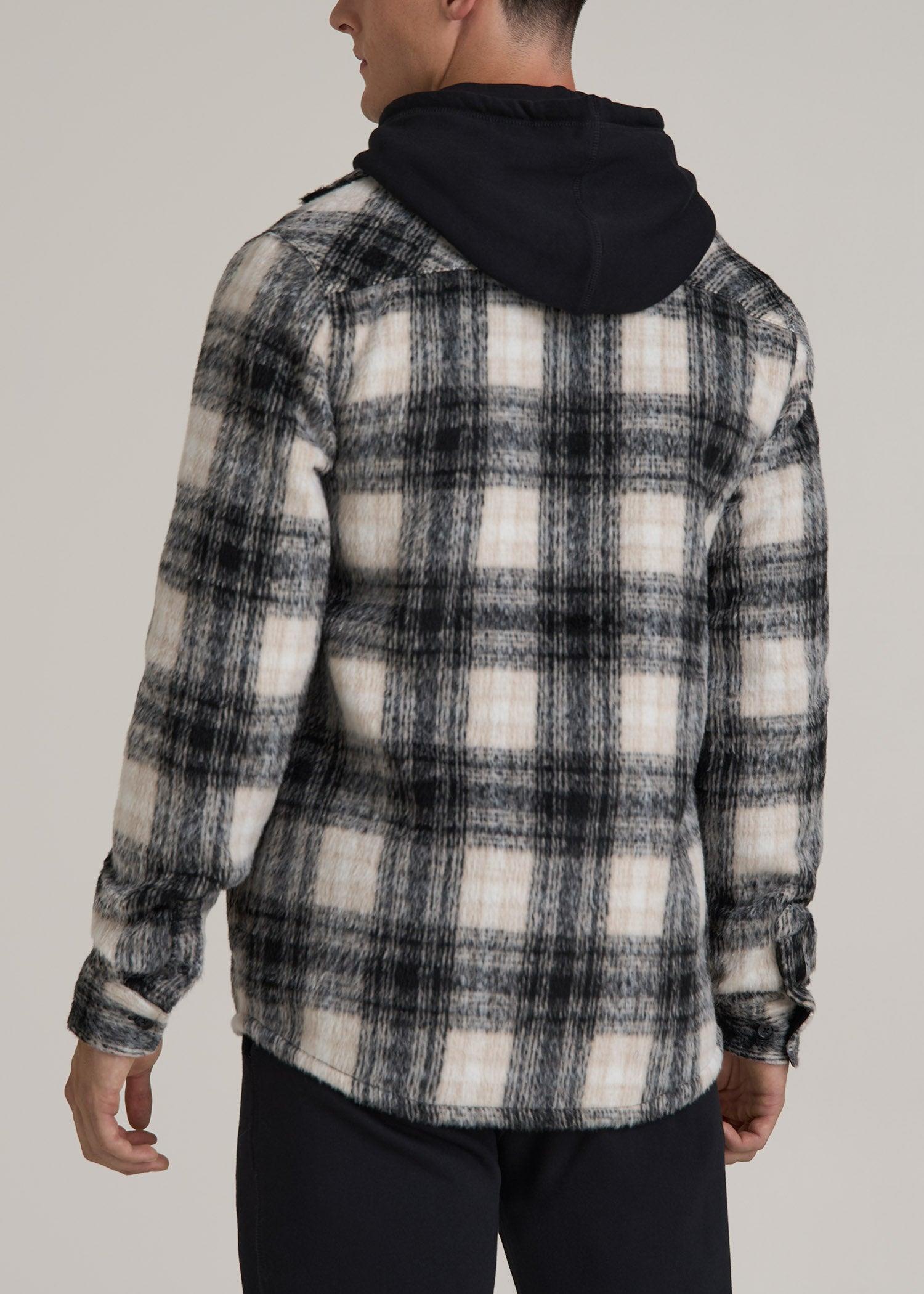 Brushed Flannel Overshirt for Tall Men in Ecru and Black Plaid Product Image