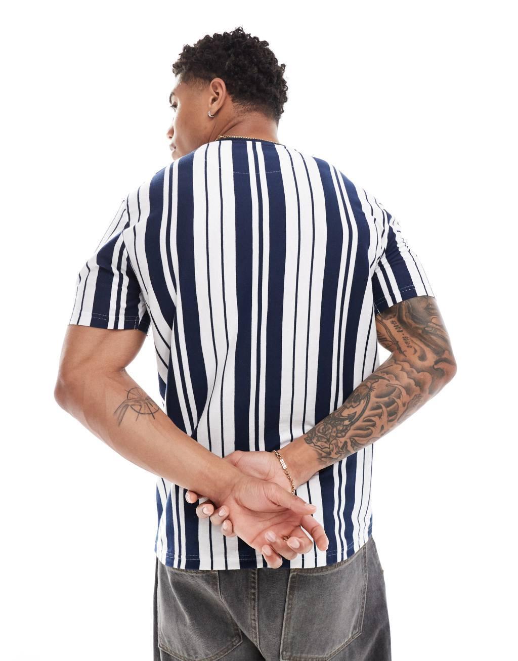 Brave Soul vertical stripe t-shirt in navy & white Product Image