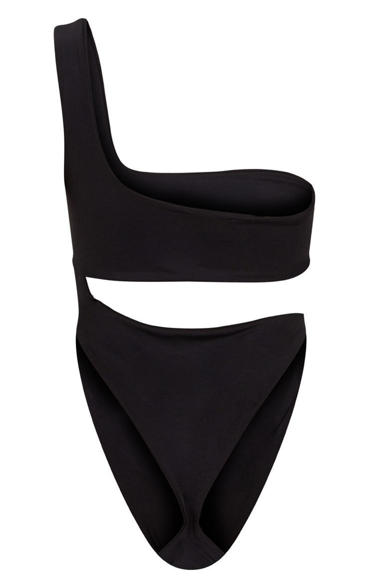 Black One Shoulder Cut Out Swimsuit Product Image