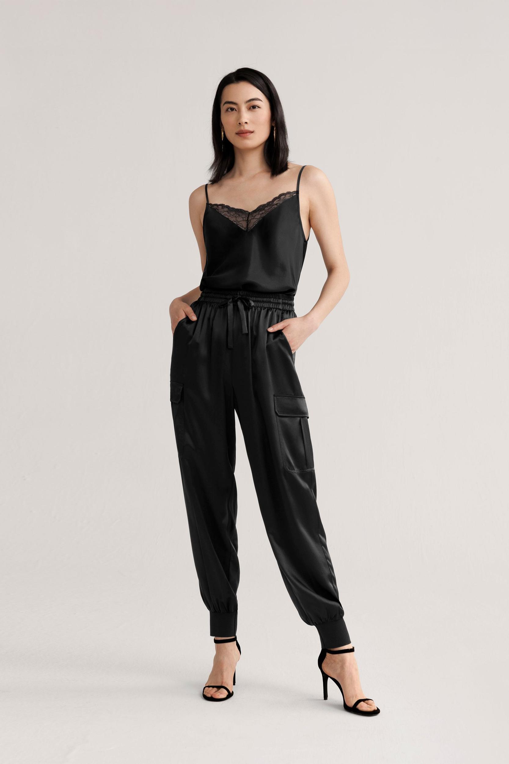 LILYSILK Silk Pants Women Black Sandwashed Silk Wrinkle-Resistant Comfort-Meets-Style Mid-Rise Stretchable Trouser Legs for Holiday 12 Product Image