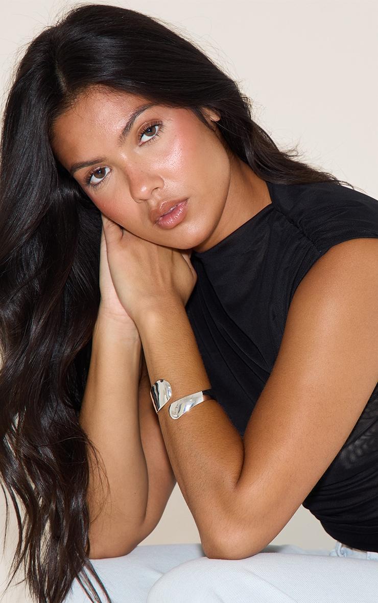 Silver Smooth Curved Asymmetric Cuff Product Image