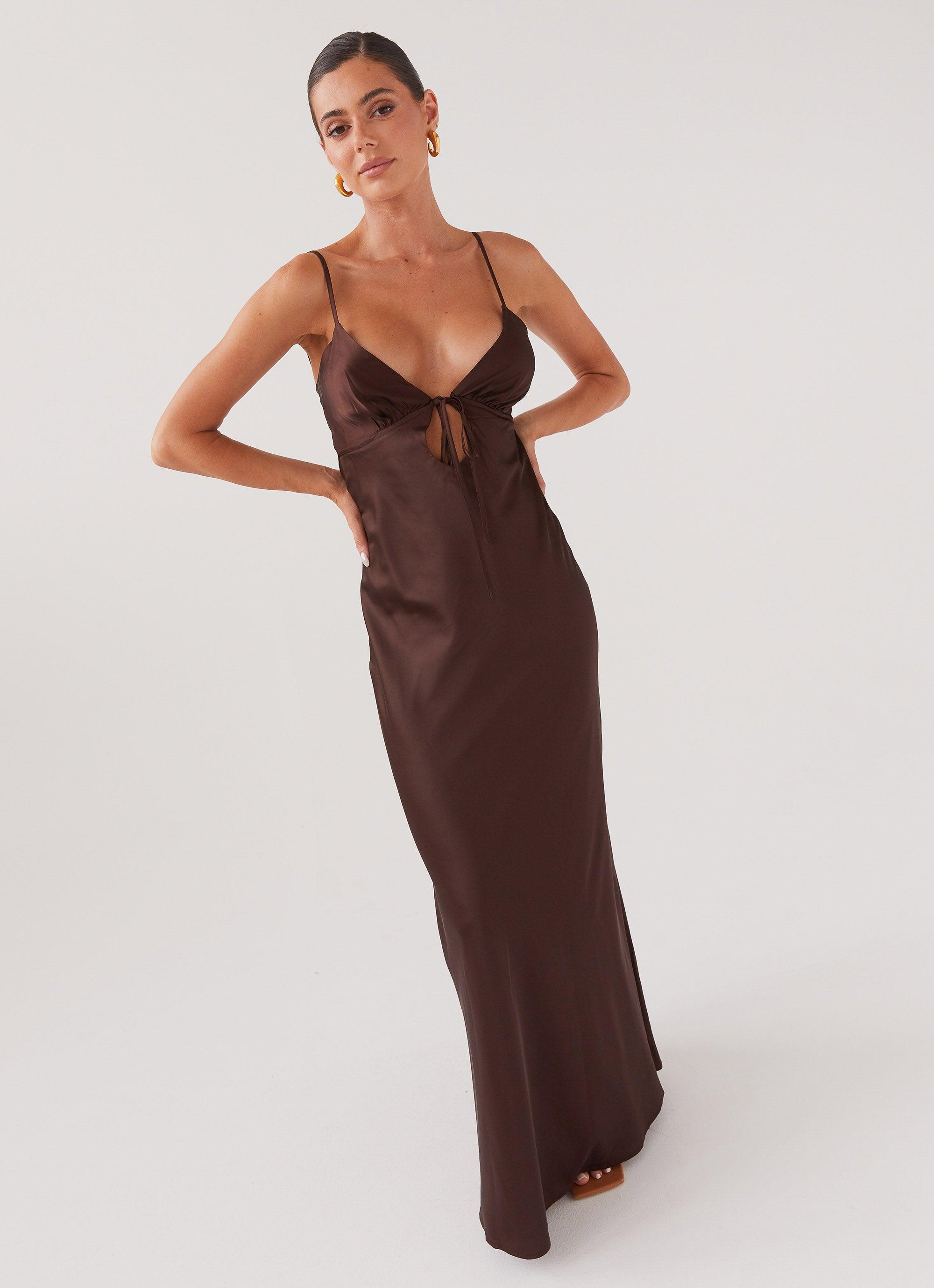 Flora Satin Maxi Dress - Chocolate Product Image