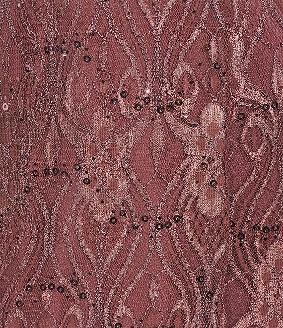 R & M Richards Petite Size Keyhole Neck Glitter Lace Scalloped Bodice Mermaid Gown Product Image