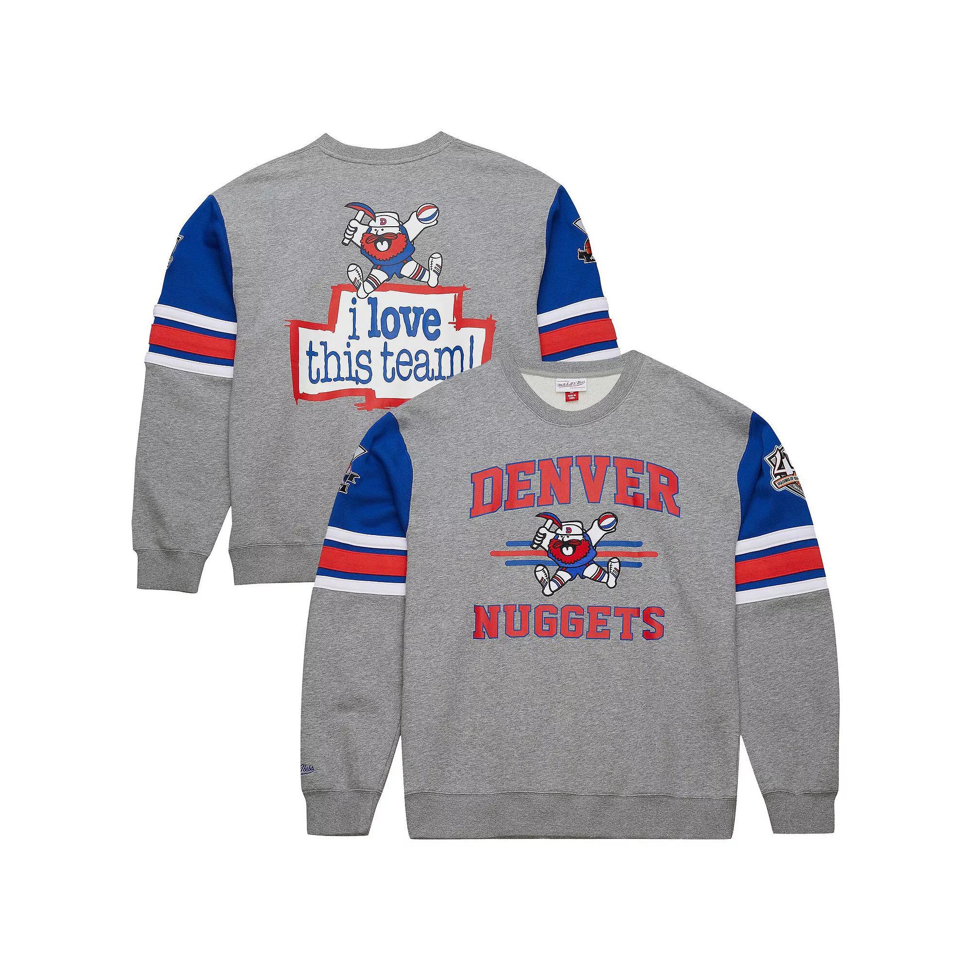 Men's Mitchell & Ness Heather Gray Denver Nuggets Hardwood Classics All Over 4.0 Pullover Sweatshirt,  Product Image
