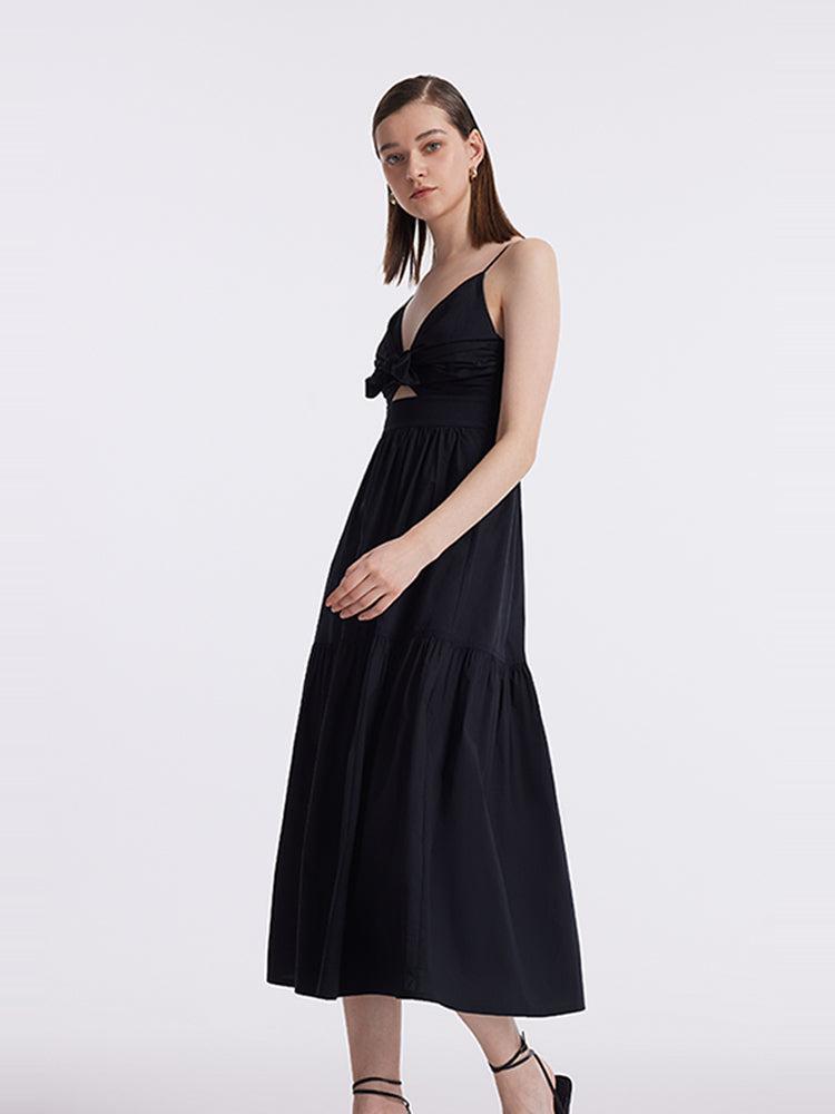 Cut-out Spaghetti Strap Bowknot Tied Maxi Dress Product Image