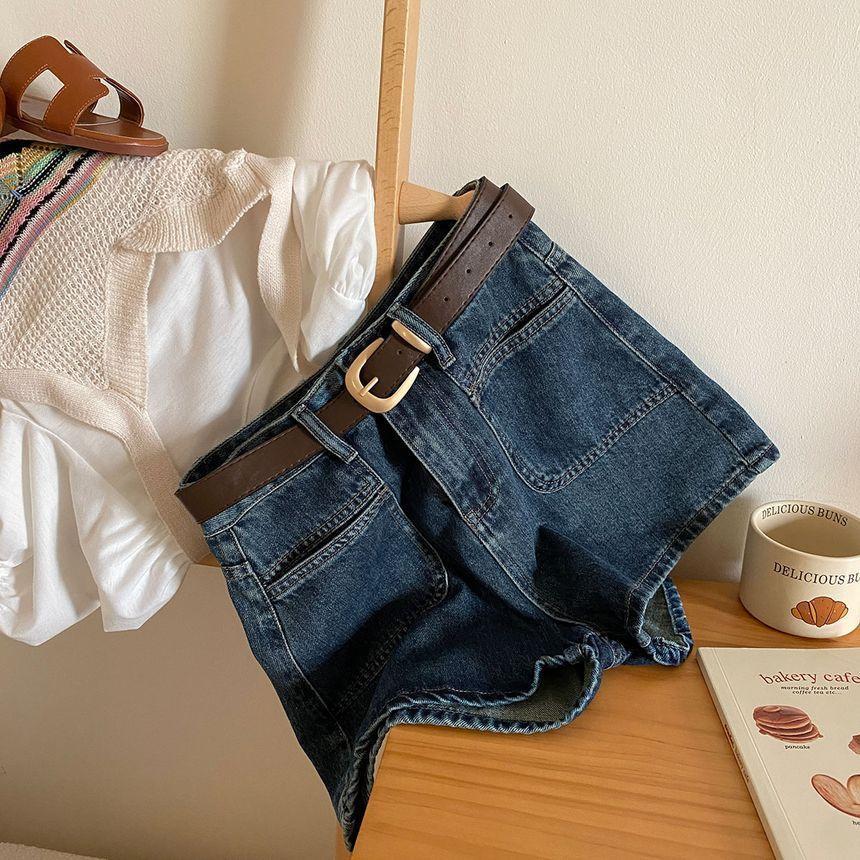 High-Waist Double-Pocket Denim Shorts Product Image