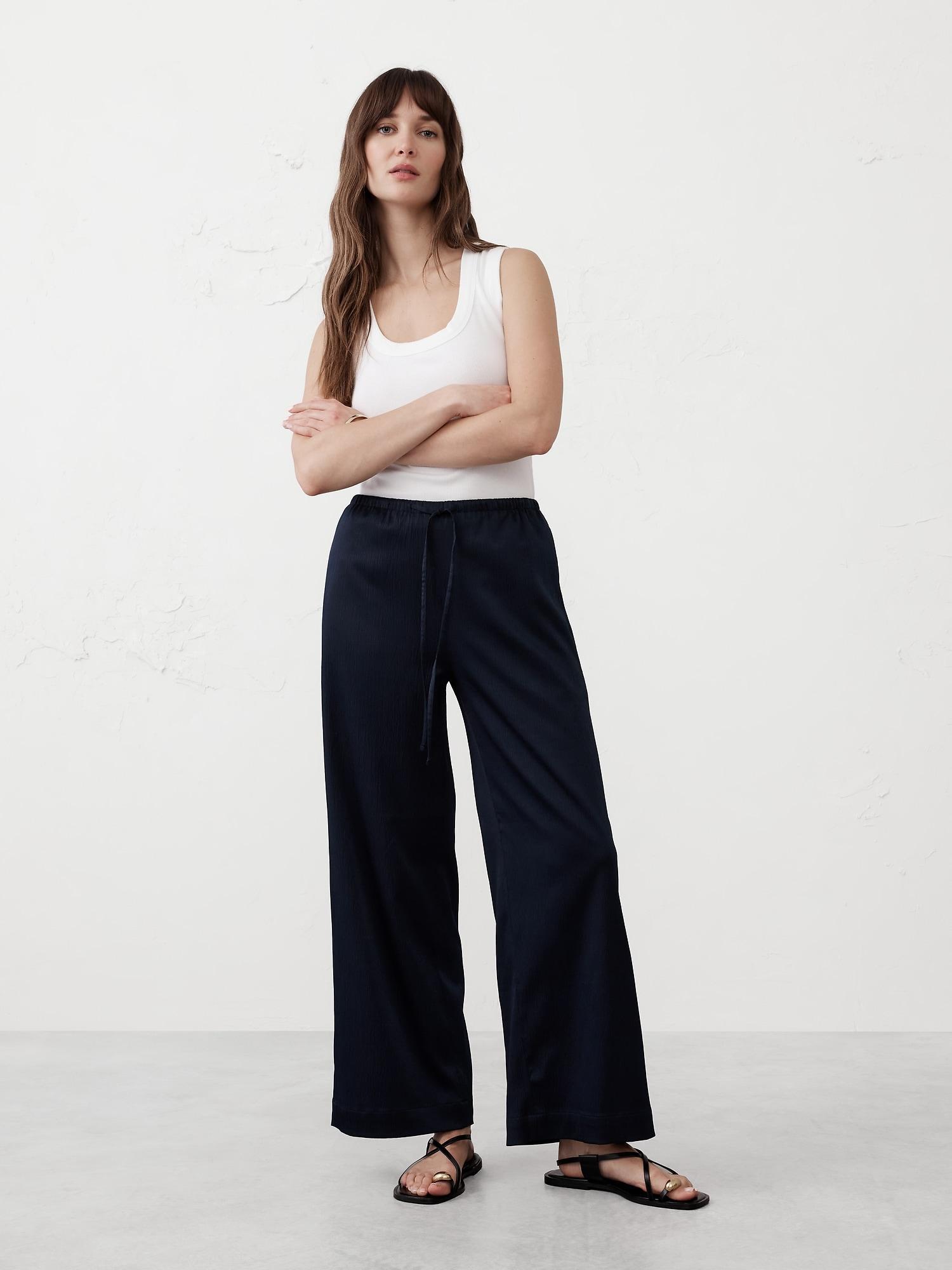 Wide-Leg Crinkled Satin Pull-On Pant Product Image