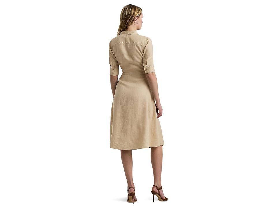 Lauren Ralph Lauren Tie-Front Linen Shirtdress (Explorer Sand) Women's Dress Product Image