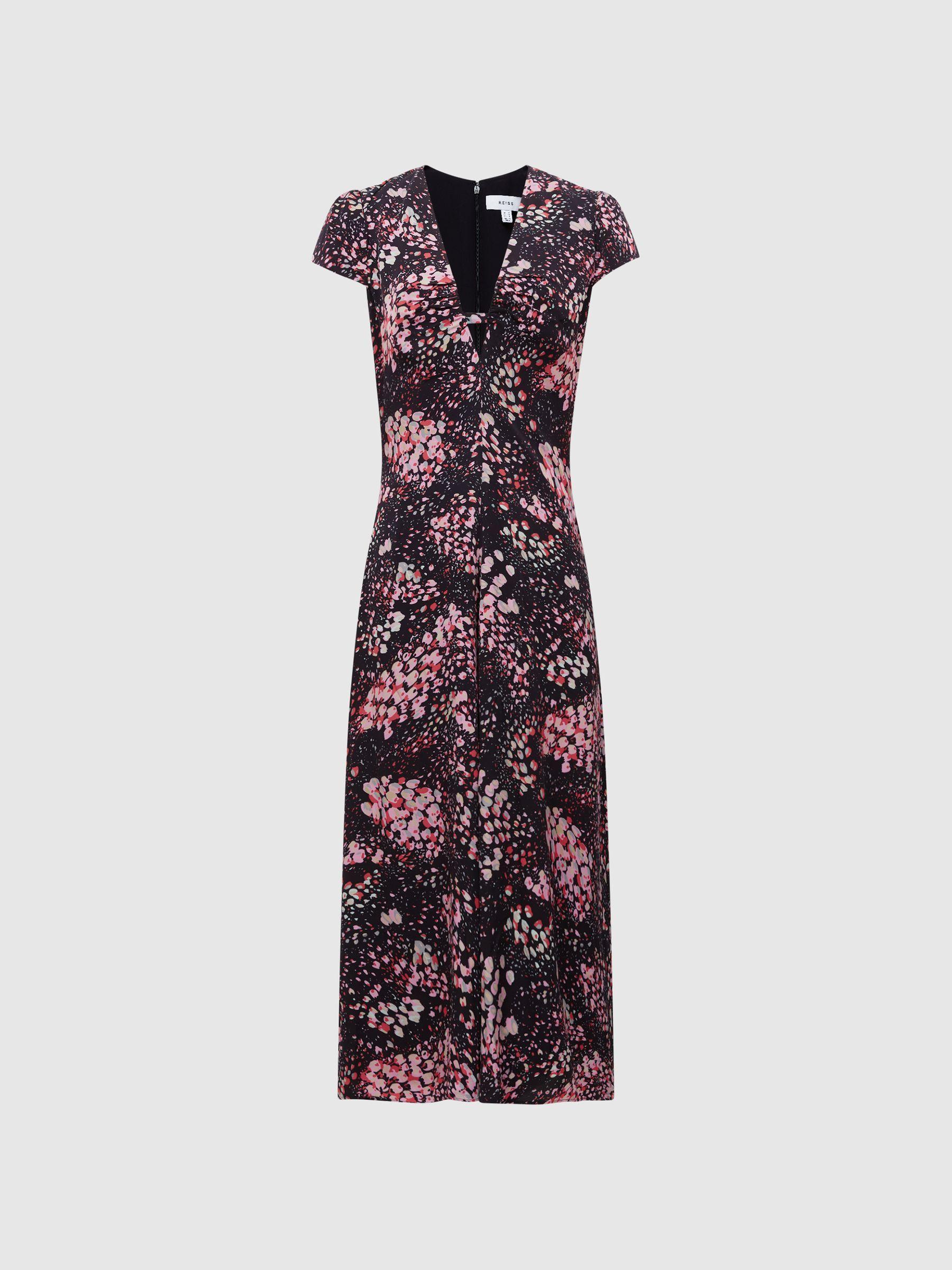 Animal Print Fitted Midi Dress in Black/Pink Product Image