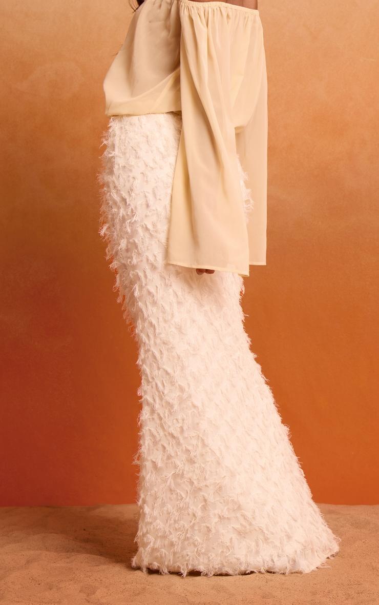  Cream Distressed Woven Dip Waist Maxi Skirt Product Image