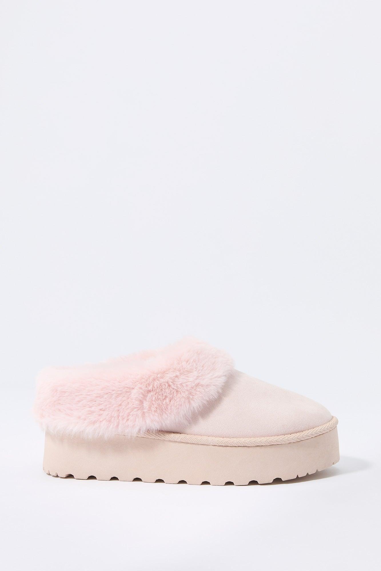 Faux Fur Collared Platform Slipper Bootie Female Product Image