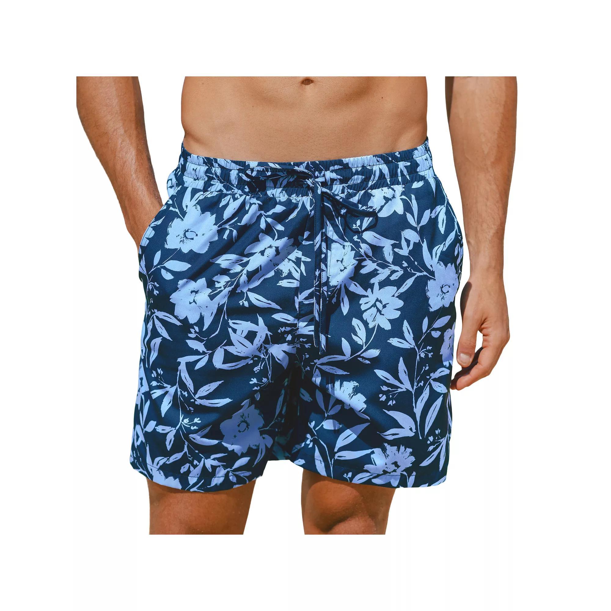 Men's Cupshe 9" Dark Vibes Floral Swim Trunks, Size: Medium, Blue Product Image