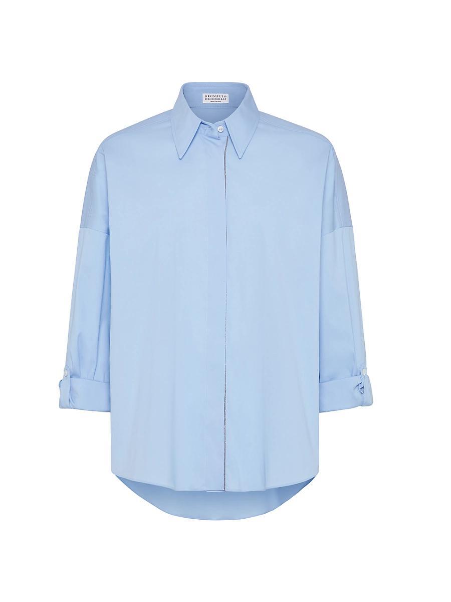 Womens Stretch Cotton Poplin Shirt with Shiny Trim Product Image