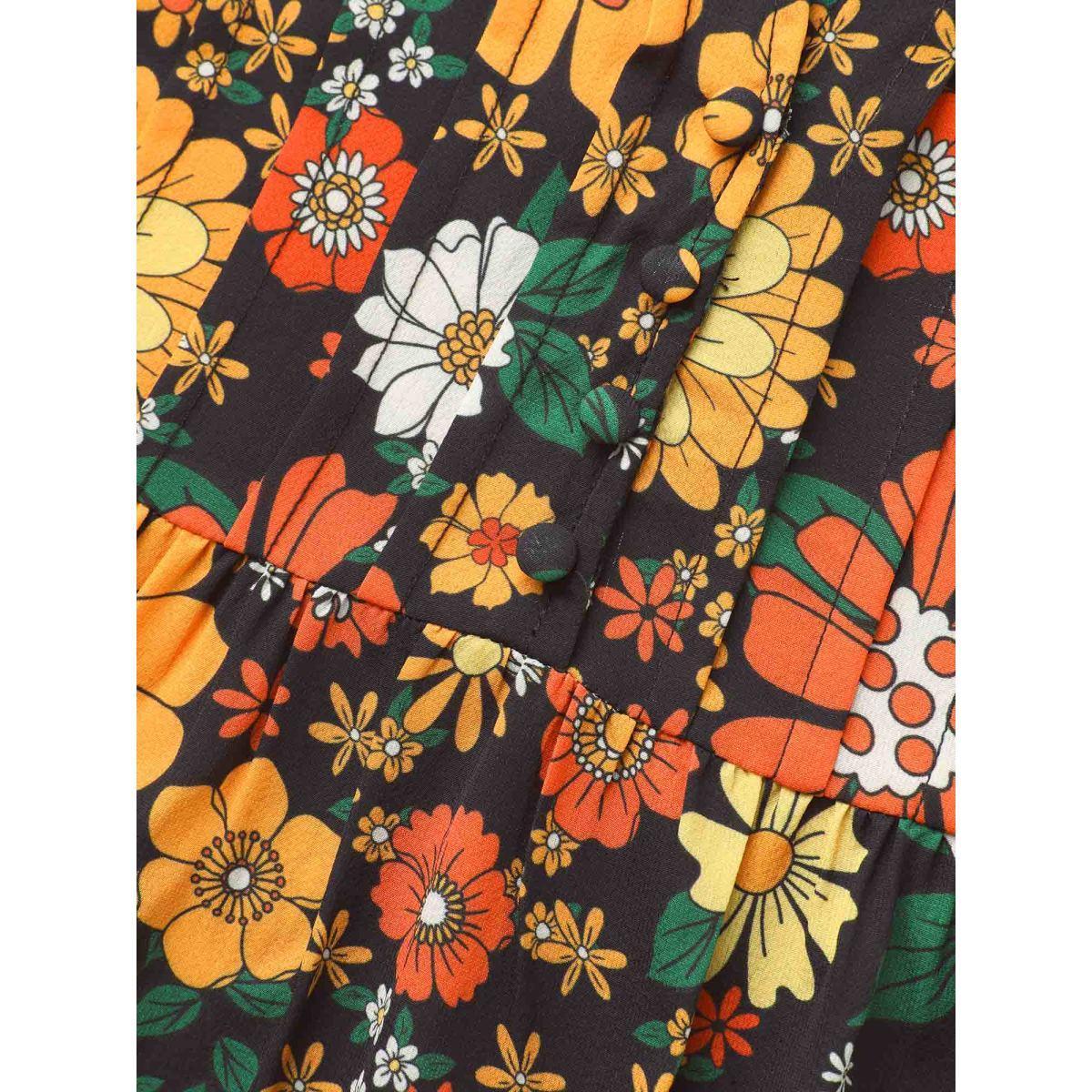 Plus Size Multicolor Natural Flowers Lantern Sleeve Pleated Blouse Women Elegant Elbow-length sleeve Flat collar with V-notch Everyday Blouses BloomChic 26/4X Product Image