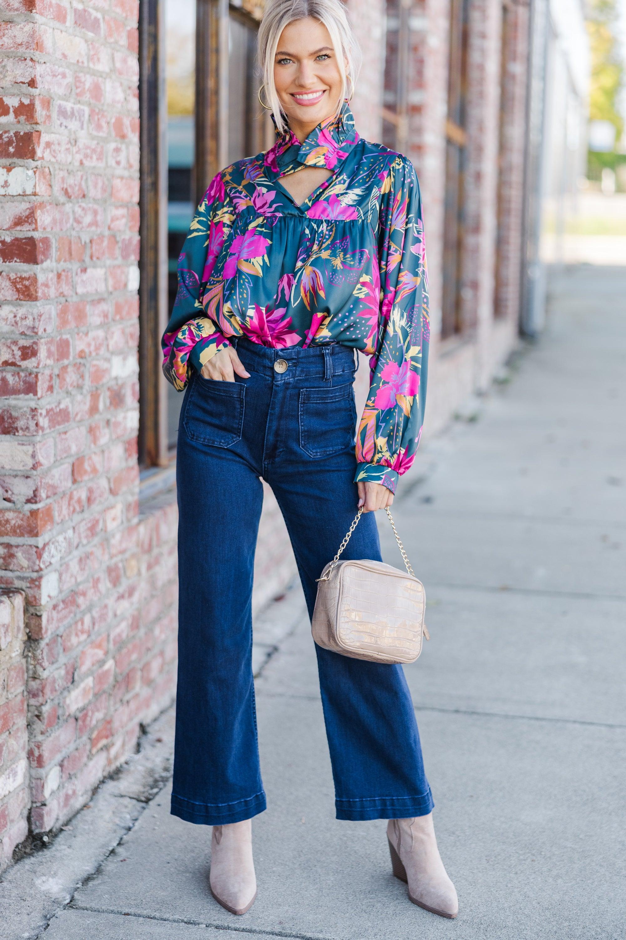 Always With Love Pink & Teal Floral Blouse Female Product Image