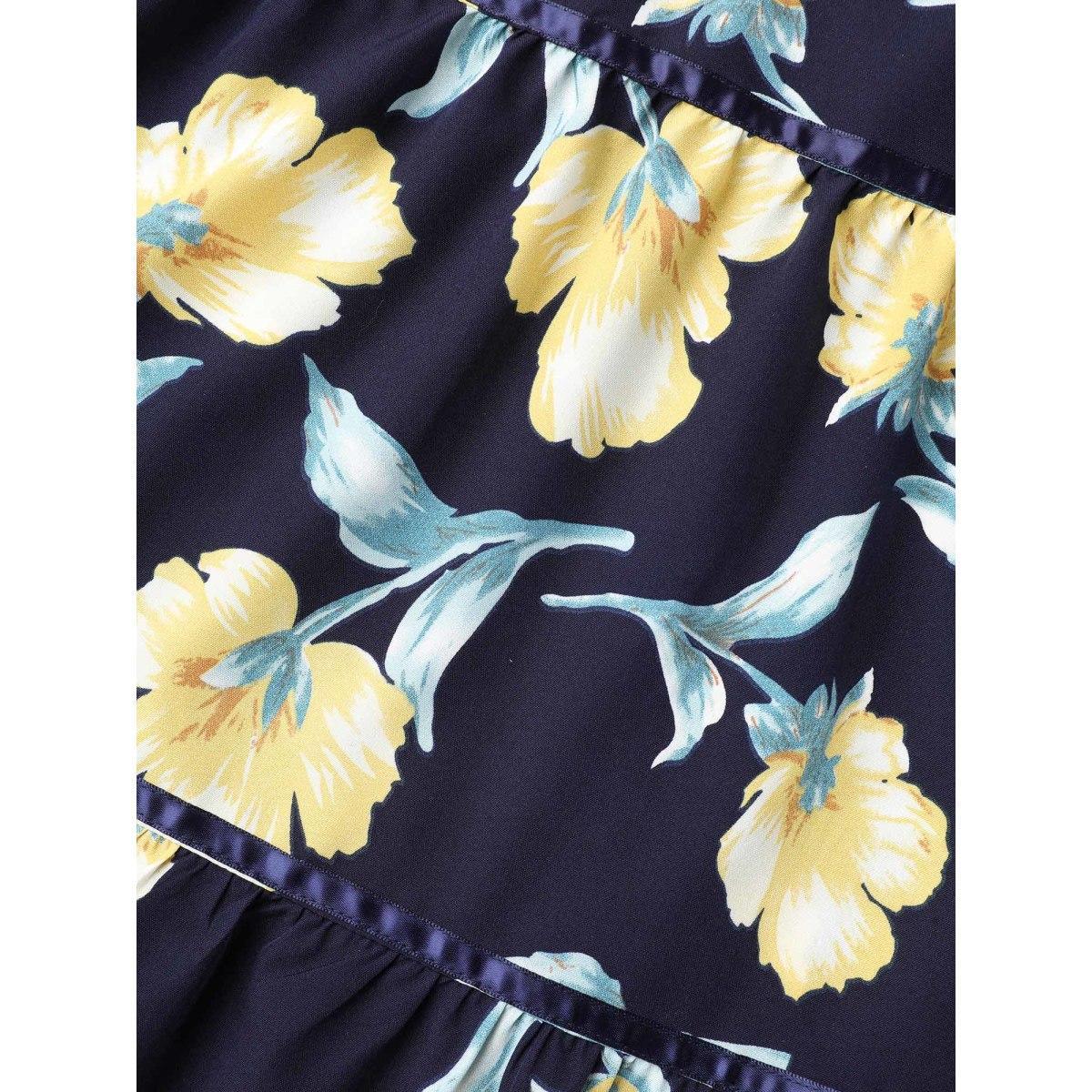 Plus Size Spring Flowers V-Neck Tiered Midi Dress Indigo Women Elegant Overlapping V-neck Half Sleeve Curvy BloomChic 28/5X Product Image