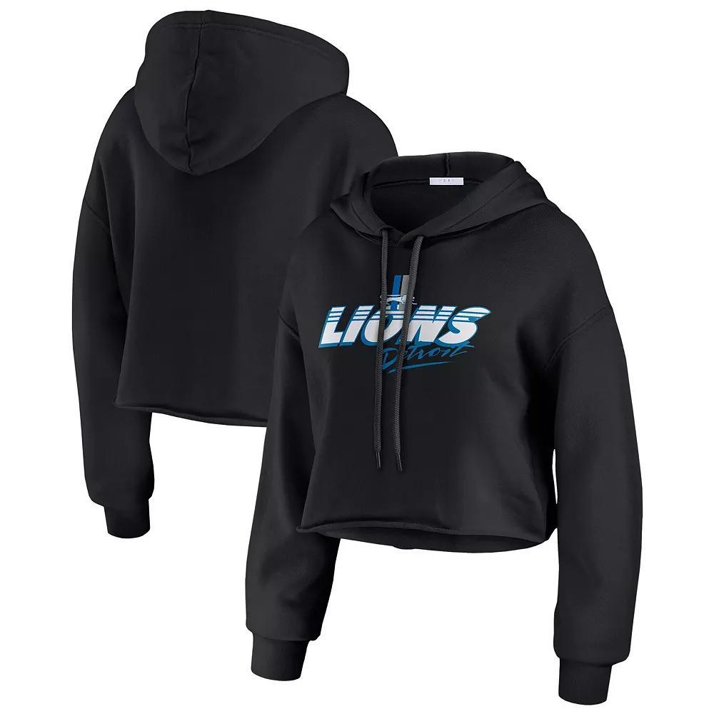 Women's WEAR by Erin Andrews Black Detroit Lions Prime Cropped Pullover Hoodie,  Product Image