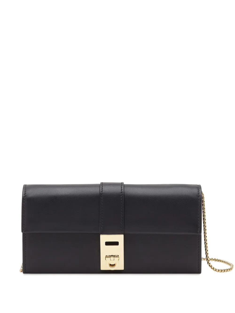 FERRAGAMO Hug Leather Chain Wallet In Black Product Image