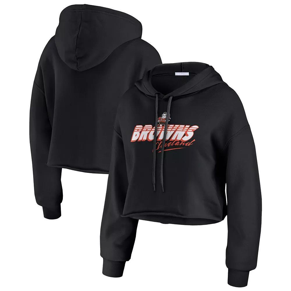 Women's WEAR by Erin Andrews Black Detroit Lions Prime Cropped Pullover Hoodie,  Product Image